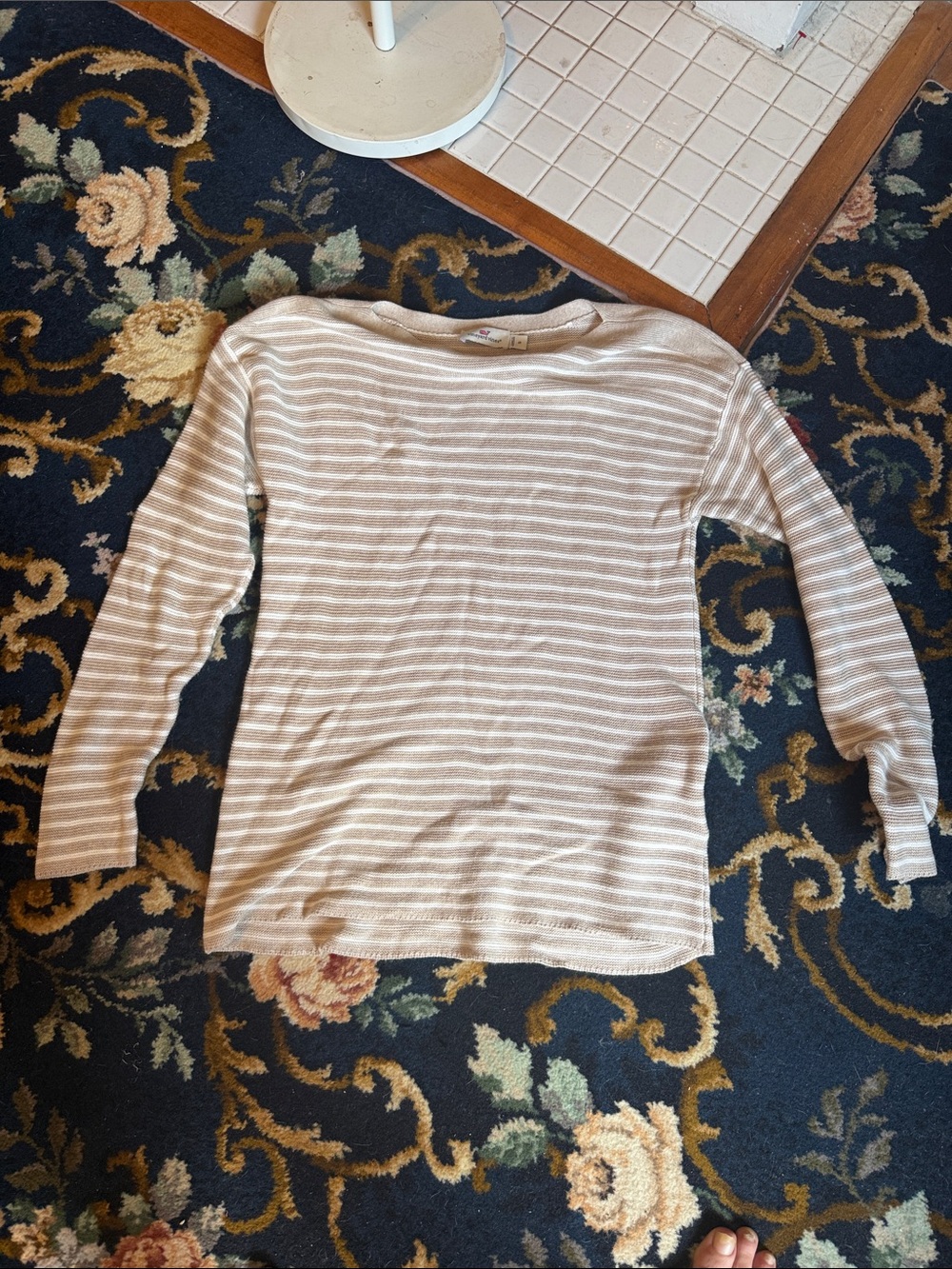 Vineyard Vines Beige and White Striped boatneck sweater- worn twice